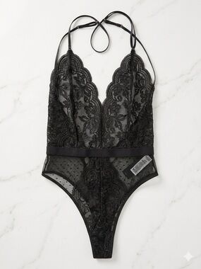 In Bloom by Jonquil "Magnolia" Dot Mesh & Lace Thong Teddy XS NWOT